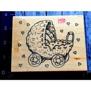 Anita's Baby Carriage Stroller Hearts Rubber Stamp Wood #C22